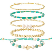 Tiny Pearl Gold Heart Beaded Bracelets For Women Dainty Gold Plated Pearls Stack Layered Beads Bracelet Gift set for MAMA Birthday Mother's Day