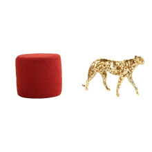 Elegant Ottoman Footstool Bench with Gold Cheetah Animal Sculpture Decorative Centerpiece for Office Bedroom Nursery Apartment Home Decor