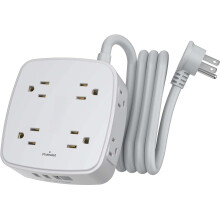 6 Ft Surge Protector Power Strip: 8 Outlets + 4 USB Ports, 3-Side Extender, Flat Plug, Wall Mount, ETL Certified, Grey