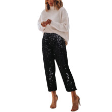 Women's Sparkly Sequins Pants Straight Leg Elastic Waist Solid Color Pants Party Night Club Stylish Trousers