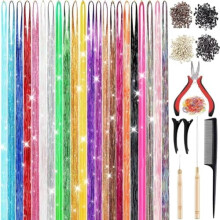22 Colors 7700-Strand Hair Tinsel Kit, 48" Glitter Extensions for Holidays & Fairy Hair – Compatible with All Hair Types