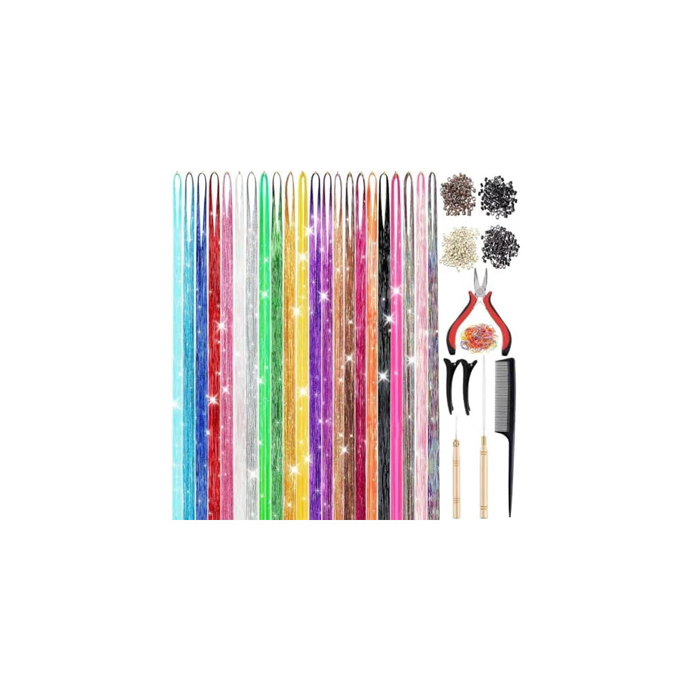 Unisex 22 Colors 7700-Strand Hair Tinsel Kit, 48" Glitter Extensions For Holidays & Fairy Hair Â Compatible With All Hair Types