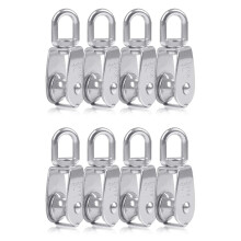 8PCS Single Pulley Block M15 Stainless Steel Small Roller for Rope Cord in Swivel Silver