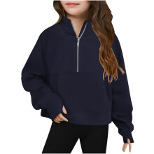 AWZXDE Girls Half Zip Cropped Pullover Sweatshirt Long Sleeve Lightweight Top for Winter and Casual Wear