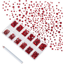1800pcs Red Glass Rhinestones, Round Flatback Charms for Nails, Crafts, Makeup, Clothes & Shoes – Mix Sizes SS3-SS20 (300pcs Each)