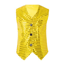 AWZXDE Boys Sequin Glitter Vest Top For Performance Stage Show Party Celebration Dance Wear And Kids Vest Apparel For Youth Yellow,16Years
