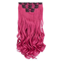 Dark Pink Wavy Clip-in Hair Extensions for Women, 18", 5PCS, Thick & Tangle-Free – Compatible with Halloween Styling
