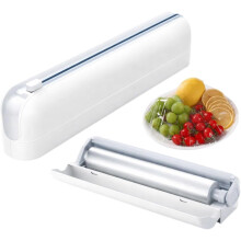 Magnetic Plastic Wrap Dispenser with Slide Cutter White ABS