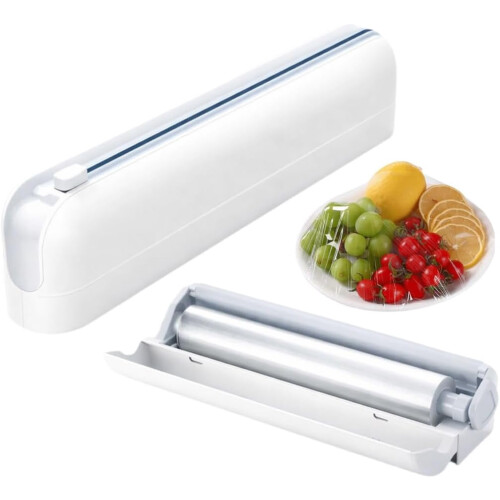 Magnetic Plastic Wrap Dispenser with Slide Cutter White ABS