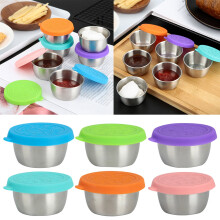 6Pcs Stainless Steel Condiment Cups with Colorful Leak-Proof Silicone Lids, Sky Blue, 17.5x6.5x6.5cm, for Home & Restaurant Use