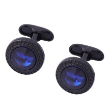 Crystal Round Black Cufflinks Men Alloy 1 Pair