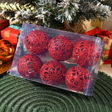 2.36 Inch Hollowed-Out Carving Snowflake Pattern Christmas Balls Christmas Tree Decorations Ball Baubles for Home Christmas Decorations(6Pcs)