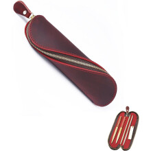 Leather Pencil Case Crazy Horse Leather Zipper Pencil Pouch S Shape Pen Holder and Organizer Pencil Bag Leather Pen Case for Office