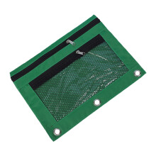 Large Capacity Oxford Pencil Pouch for 3-Ring Binder – Clear 2-Compartment Zipper Bag, Heavy-Duty Metal Zippers, Green