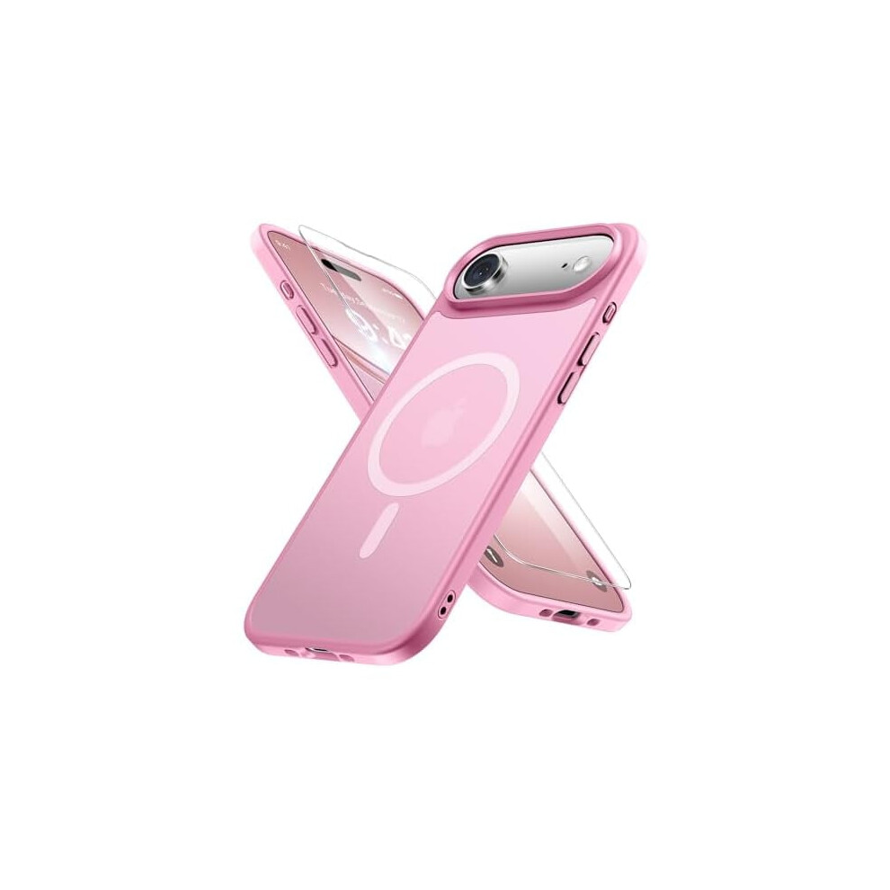 Magnetic Iphone Air Case 2025 W/ Screen Protector, Magsafe-Compatible, Slim Translucent Matte Military-Grade Cover For Iphone 17 Air 6.5", Pink 9313598196651