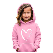 Girls Heart Print Pullover Hoodie Long Sleeve Cute Casual Comfortable Cotton Sweatshirt Top Pink,8-9 Years