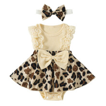 AWZXDE Girls Dresses Girls Sleeveless Floral Print Romper Bodysuit With Headbands For Children Long Dresses Beige,0-3 Months