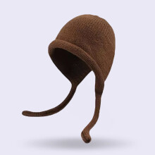Slouchy Knit Beanie with Ties – Women's Solid Wool Hat, Rolled Brim & Braided Strings, Warm Face-Framing Winter Cap