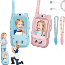 Rechargeable Video Walkie Talkies 2-Pack for Kids, HD Camera & Voice Changer, Long Range Indoor/Outdoor Play Toys (Compatible with Kids)