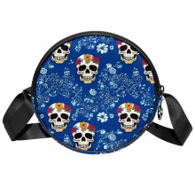 Kleine Umhängetasche mit blauem Totenkopf-Blumenmuster für Damen, lässige Reise-Schultertasche, Crossbody-Handtasche