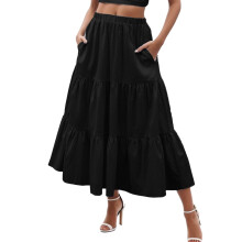 Sommerlicher Boho-Maxirock für Damen, fließend, schwingend, gestuft, A-Linie, 2025, modisches, trendiges, plissiertes Strandkleid mit elastischem
