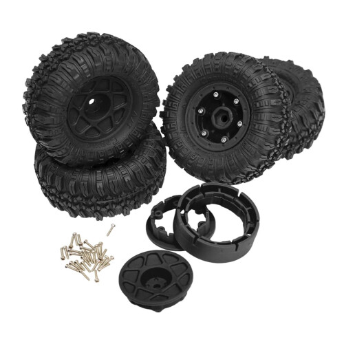 1/18RC Crawler Bildæk, Gummidæk Samling Udskift Komponenter Professionel Sort