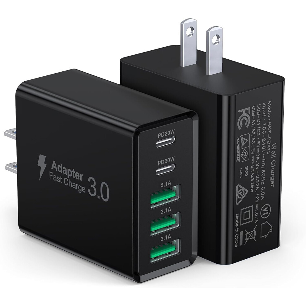 [2-] C Wall, 60W C Block 5-Port Pd,2Usb C+3Usb A Multiport Plug,Type C Power Brick Cube For 17/16/15/14/13/,,For (Black) Black 9496895227843