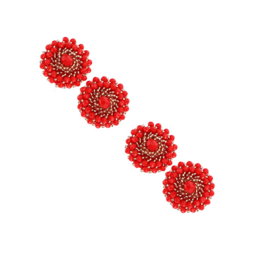 4Pcs Red Crystal Brooch Buttons Sew-on Loop Buttons for Elegant Decor