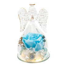 Forever Fresh Preserved Roses in Glass Angel Figurine – Blue, Valentine's/Birthday Gift for Women, Mom, Grandma, Wife – Compatible with Eternal