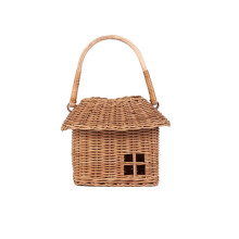 House-Shaped Wicker Basket with Lid, Handwoven Rattan Storage for Home Decor, Kids Picnic & Toys | Brown Decorative Gift Box, Wall Hanging (S)