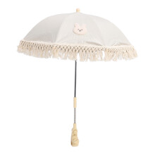 Portable Baby Parasol with Lace Tassel, UV‑40+ Shield, Adjustable Angle, Foldable for Strollers, Beaches & Outdoor Use