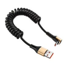 Cabo de carregamento retrátil com mola, tipo C, 66 W, carregamento rápido, cabeça angular, cabo curto de 25 cm para viagens de carro.