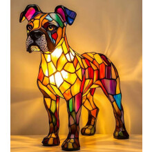 Veilleuse motif Boxer - Lampe de table en résine aux couleurs vives, idéale pour une décoration intérieure inspirée par les animaux de compagnie