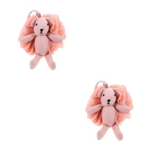 2Pcs Pink Mesh Bath Ball Cartoon Shower Sponge Exfoliating Pouf