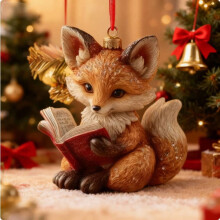 Ornement de Noël Raton laveur lisant un livre Thème animal Décoration d'arbre de Noël Cadeau pour les amoureux des livres et les collectionneurs