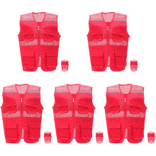 5Pcs Breathable Red Safety Vest with Pockets Practical Volunteer Vest