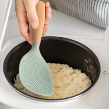 Cuchara de arroz de silicona verde de pie, pala de arroz doméstica resistente al calor y anti-quemaduras, cucharón de arroz y patatas, cucharas