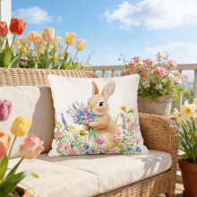 Fundas de cojín con estampado de conejito y huevo de primavera, 45 x 45 cm - Fundas de cojín decorativas de Pascua para la decoración de temporada