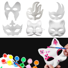 Kit de manualidades DIY para crear una máscara blanca, corona de zorro y gato sin pintar, máscara de papel para fiestas de Halloween y cosplay.