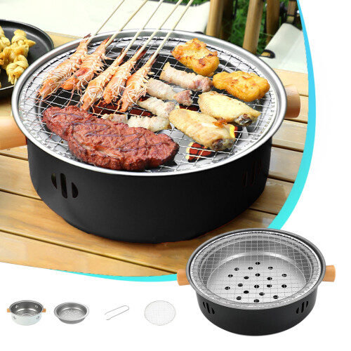 Στρογγυλή εξωτερική ψησταριά BBQ με κάρβουνο - Φορητή εστία φωτιάς για μαγείρεμα,