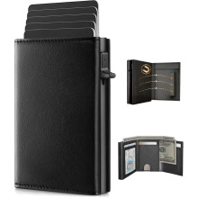 Cartera para hombre con tarjetero, cartera desplegable con bloqueo, cierre para 10-14 tarjetas, ventana para identificación, ranura - Regalos para
