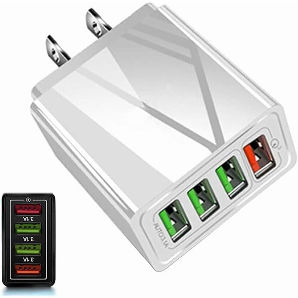 , Charger Â 4-Port Quick Charge 3.0 Hub With Smart Power Detection, Charger For Android And Compatible With Iphone, Fast Charging (White) White 9402001264787