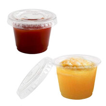 Vasitos de plástico desechables de 28 g (1 oz) para gelatina con tapa, paquete de 100 unidades. Envases transparentes para alimentos, ideales para