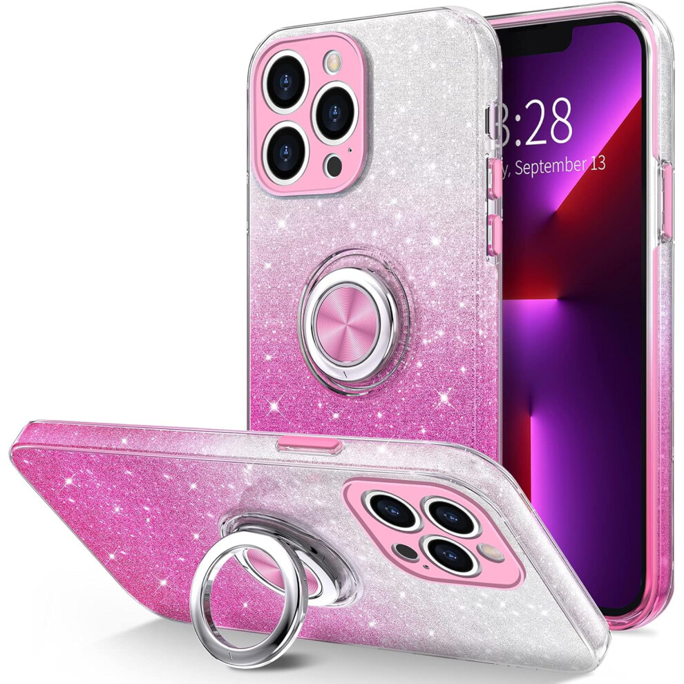 Iphone 13 Pro Case With 360 Rotatable Ring Holder & Magnetic Kickstand Â Sparkly Glitter Gradient Shockproof Cover Pink 9402001265135
