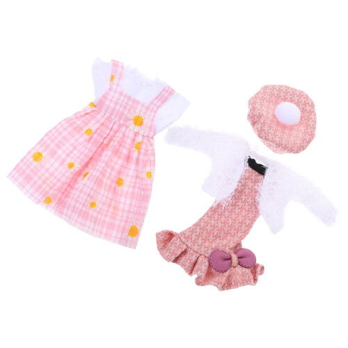 Mini doll clothes pink simple design 2 dresses