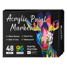 Acrylverfmarkers in 96 kleuren, 48 stuks met dubbele punt voor steen, hout, canvas, keramiek en glas – DIY kunstbenodigdheden