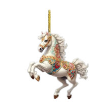 2D Acrylic Horse Ornament with Galloping Design for Holiday Decoration and Gift for Horse Enthusiasts White Horse Theme 3 Inches Size