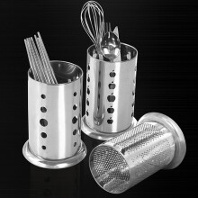 Stainless Steel Utensil Holder with Drain Holes for Kitchen Countertop Storage and Easy Cleaning