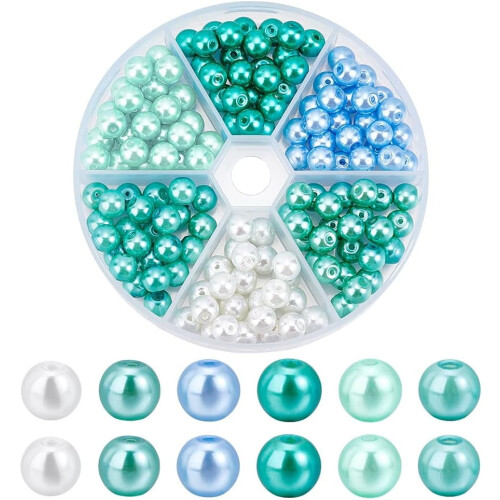 Glassperleperler8 mm, 6 farger, 150 stk.