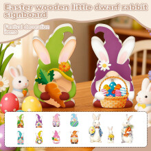 Houten paasbordje met kabouter, rustieke paasei-decoratie voor huis, tuin, feestdagen, lente paasfeest tafeldecoratie.